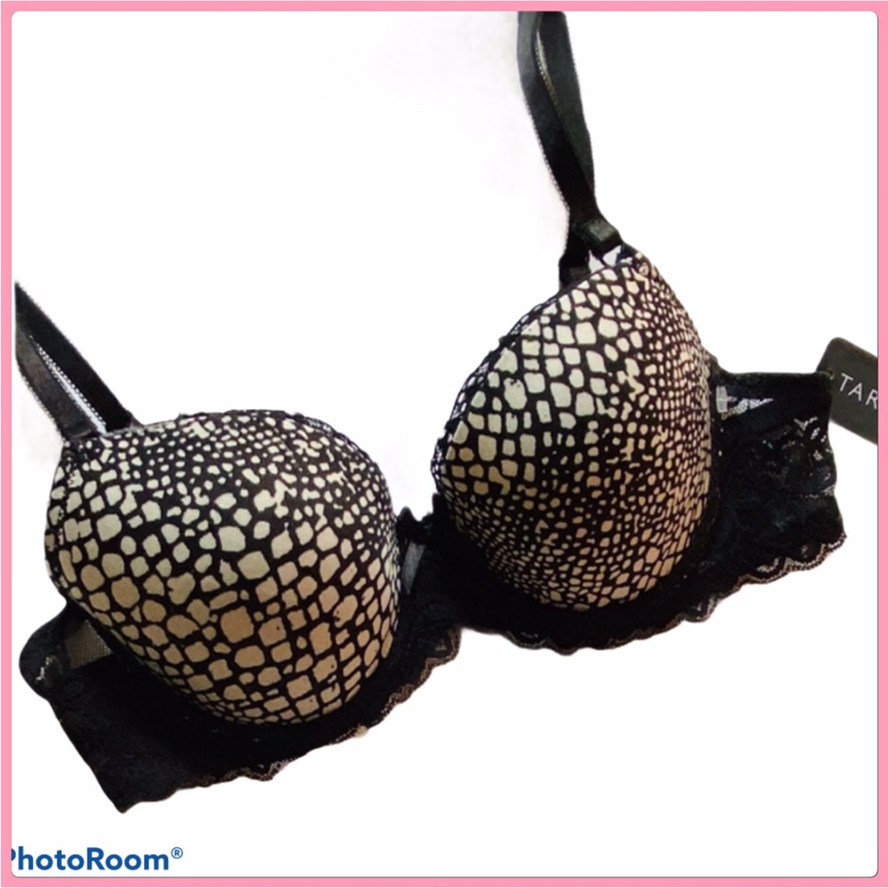 NWT Sexy Tart Intimates Black & White Lace Bra Size 34B